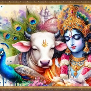 Lord Krishna 0011 <br> Size: 118x75cm <br>Type: Laminated Vinyl print framing